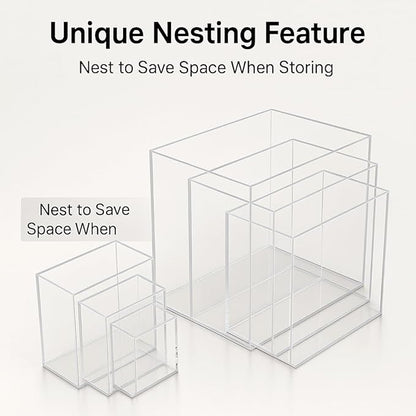 Acrylic Nesting Risers Display Stands Cube Boxes with Hollow Bottoms 6Pcs Clear Acrylic Boxes for Display (Clear)
