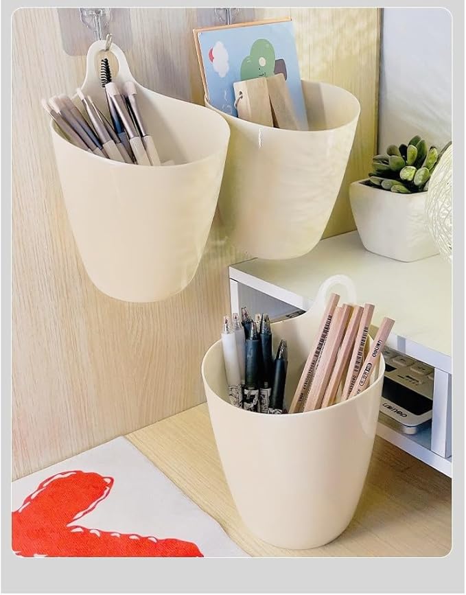 3 Pack Wall Toothbrush Holder for Bathroom Shower Organizer Hanging Cup Holder for Tooth Brush,Electric Toothbrush,Toothpaste,Razor,Makeup Brush,Pen,Adhesive Bucket Wall Organizer