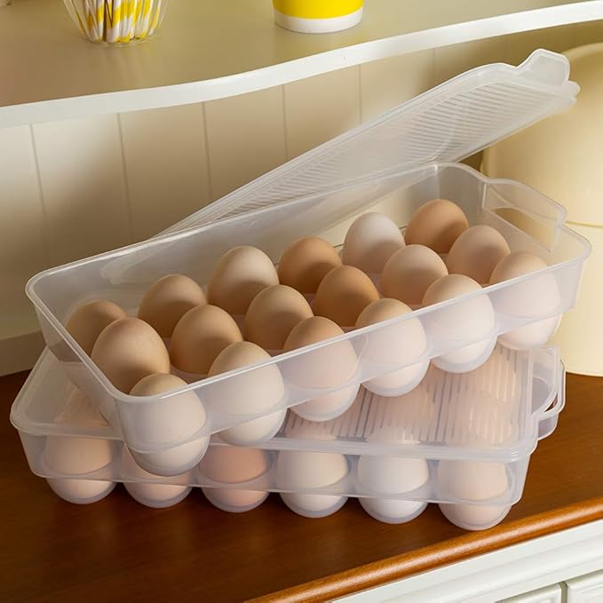 Covered Egg Holder,Egg Storage for Refrigerator,Fits 18 Eggs,Pack of 2