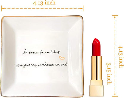 HOME SMILE Friends Gifts for Women Her Ring Trinket Dish Jewerly Tray-A True Friendship is a Journey Without an end-Birthday Gifts for Friends Female