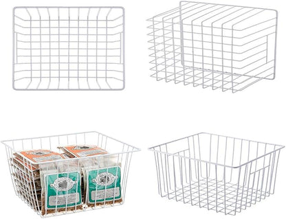 Freezer Baskets Storage Organizer, Refrigerator Metal Wire Basket bins, Household Bins with Built-in Handles for Kitchen Cabinets, Freezer, Pantry, Closets, Bathrooms, 4 Packs