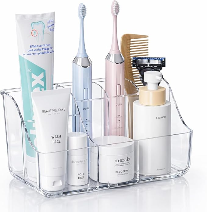 2-Pack Clear Wall-Mounted Toothbrush Holders, Tooth Brush & Toothpaste Holder for Bathroom Countertop or Wall