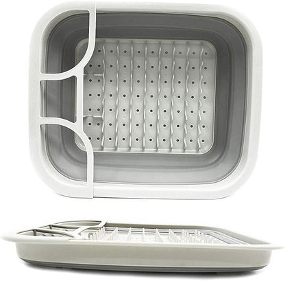 SAMMART Set of 2 Collapsible Dish Drainer with Drainer Board - Foldable Drying Rack Set - Portable Dinnerware Organizer - Space Saving Kitchen Storage Tray (2, Grey)
