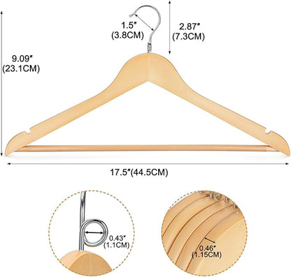 TOPIA HANGER Wooden Hangers 30 Pack, Space Saving Coat Hanger with 360° Swivel Cascading Loop Hook, Non Slip Pants Bar and Shoulder Notches for Camisole, Jacket, Suit, Clothes Hangers -CT74N30