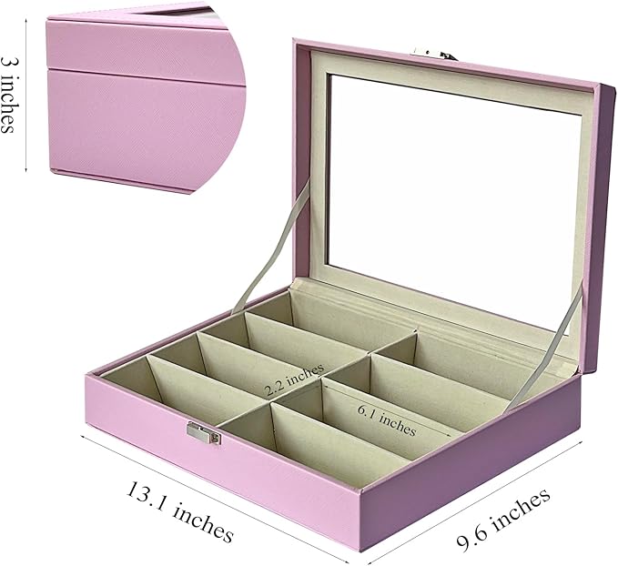 UnionPlus 8-Slots Sunglasses Case Organizer, Eyeglass Glasses Display Holder Collector, Multiple Sunglasses Storage Case, Violet Tulle