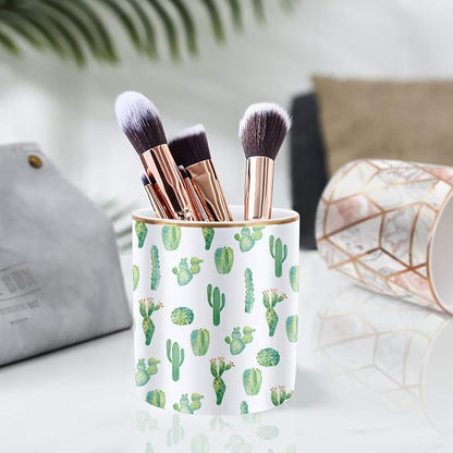 WAVEYU Pen Pencil Holder, Multi-Purpose Holder for Desk Pencil Cup for Girls Boys Kids Durable Ceramic Desk Organizer Makeup Brush Holder for Office, Classroom, Home, Cactus
