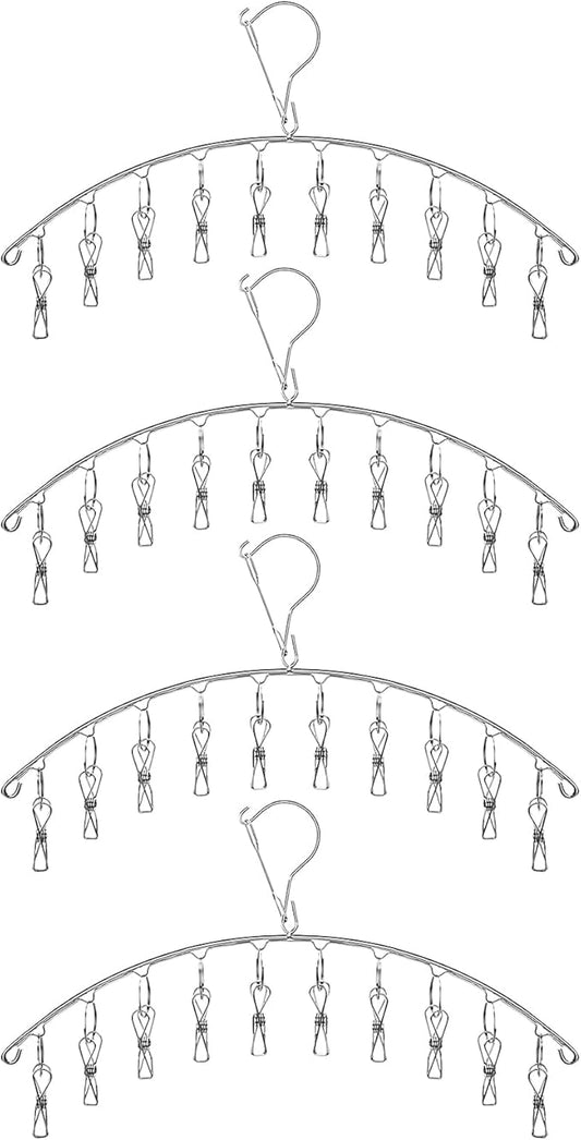Toplife Clothes Hanger with 10 Clips, Stainless Steel, Windproof, for Drying Socks, Bras, Underwears, Baby Clothes, Hats, Scarfs, Towels, Pants and Gloves, Set of 4 (Outdoors)