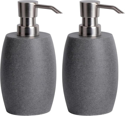 Clasin Home Sandstone Textured Resin Soap Dispenser with Metallic Pump and Waterproof Bottle Labels for Bathroom Kitchen Dish Hand Wash Shower Lotion Shampoo, 12 Oz, 2 Sets Gray
