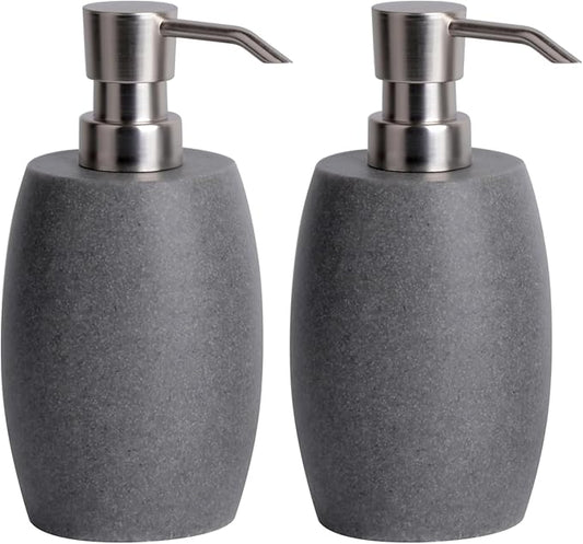 Clasin Home Sandstone Textured Resin Soap Dispenser with Metallic Pump and Waterproof Bottle Labels for Bathroom Kitchen Dish Hand Wash Shower Lotion Shampoo, 12 Oz, 2 Sets Gray