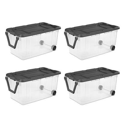 Sterilite 4-Pack Modular Stacker Box, Durable Clear Plastic Storage Bins with Latching Lids, 160 Quart - Stackable Organizing Container Boxes for Closet, Bathroom, and Office