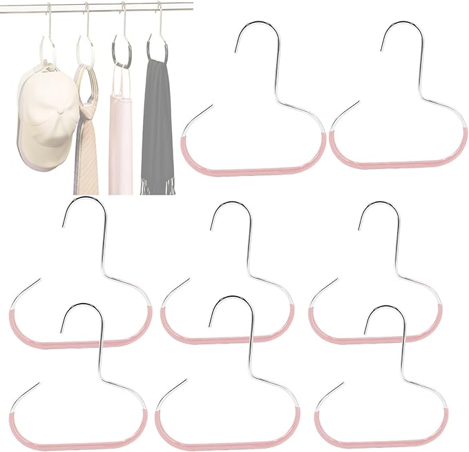 Durable Steel Hangers Maximize Closet Space with Versatile Storage, Hat Organizer Durable Stainless Steel, Durable Steels Hangers for Caps, Ties, Scarves, Clothes (Pink,8pcs)