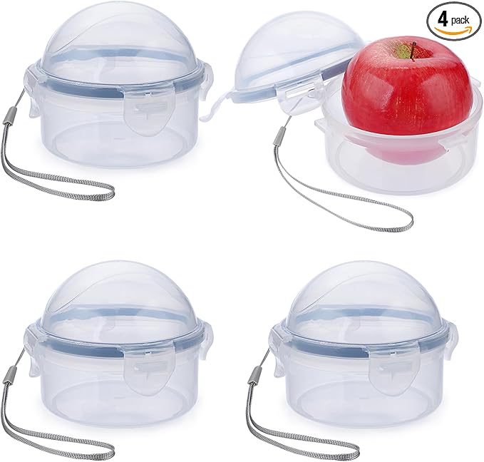JUXYES 4 PCS Small Fruit and Vegetable Storage Container With Lid, Plastic Onion Storage Keeper Container for Fridge, Portable Fruit And Vegetable Saver Storage Container for Onion Tomato Lemon Apple