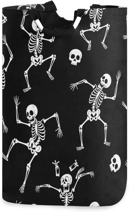 Laundry Hamper Basket Halloween Skulls Black Storage Basket Collapsible Laundry Bag with Handle Decorative Organizer Bins Basket for Laundry Room Decor Bedroom Dorm