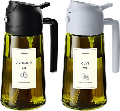 TrendPlain - Original 16oz/470ml Olive Oil Dispenser Bottle for Kitchen Gadgets and Air Fryer Accessories - Olive Oil Sprayer for Cooking w/Stickers - Black&Ash