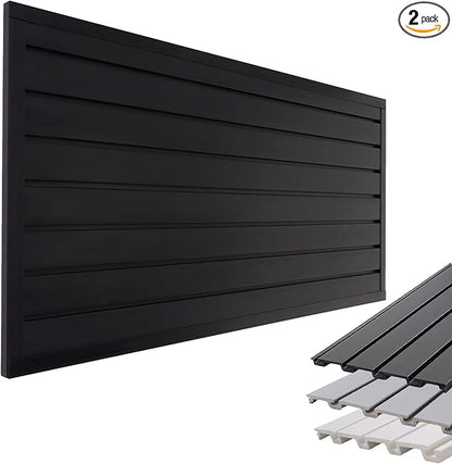 Slatwall Panel Garage Slat Wall Storage Systems, PVC Slat Wall Paneling Garage Tool Organizer Wall Mount, Black 4’x2’ Slatwall Panels Garage Wall Organizer, Garage Storage & Organization Products