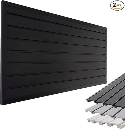 Slatwall Panel Garage Slat Wall Storage Systems, PVC Slat Wall Paneling Garage Tool Organizer Wall Mount, Black 4’x2’ Slatwall Panels Garage Wall Organizer, Garage Storage & Organization Products