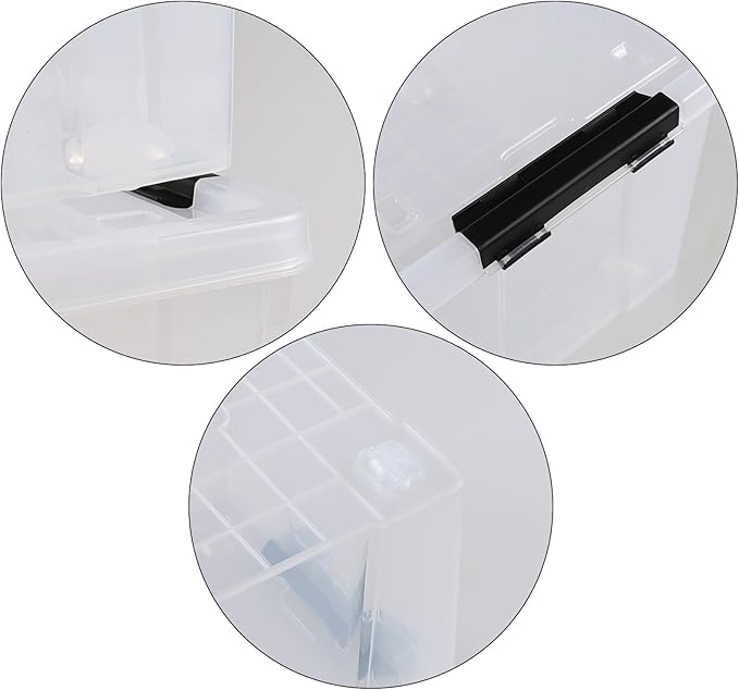 Buyitt 40 Quart Plastic Storage Bin, Stackable and Nestable Storage Boxes with Lids and Secure Latching Buckles, Storage Container for Home or Office Organization (Clear, 40Quart-4Pack)