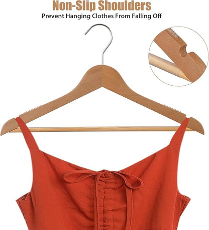 20-Pack Wooden Hangers, Schima superba Hanger, Natural Wood Suit Hangers with Non-Slip Trouser Bars, Hanger for Shirts, Jackets, Dresses, Wedding Dresses
