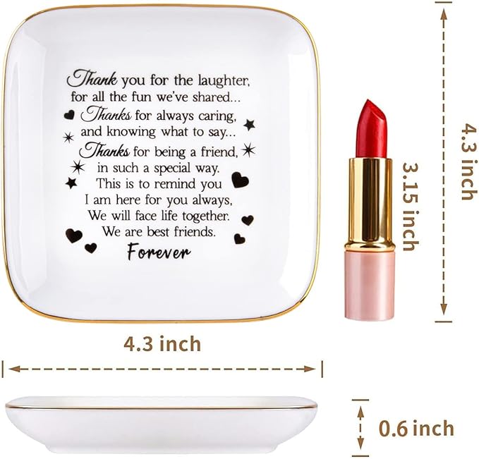 Kaidouma Good Friends Gifts for Women - Ceramic Jewelry Holder Ring Dish Trinket Tray - Friendship Gifts for Women Friends - Birthday Christmas Gifts for Her Best Friends Female