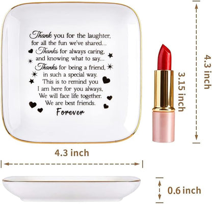 Kaidouma Good Friends Gifts for Women - Ceramic Jewelry Holder Ring Dish Trinket Tray - Friendship Gifts for Women Friends - Birthday Christmas Gifts for Her Best Friends Female
