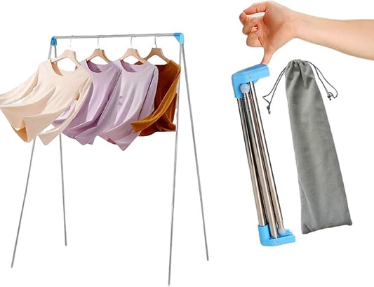 Lmaray Portable Garment Rack, Compact Folding Clothes Drying Rack, Mini Clothing Rack for Travel, Camping, RV, Dance Costume, Laundry Indoor, Outdoor (Upgraded Easy Pulling)