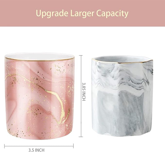 WAVEYU Large Capacity Colored Pen Holder for Desk, Ceramic Pencil Holder Pen Cup Marker Holder Makeup Brush Holders, Desk Accessories & Workspace Organizers for Home, Office, Red Marble