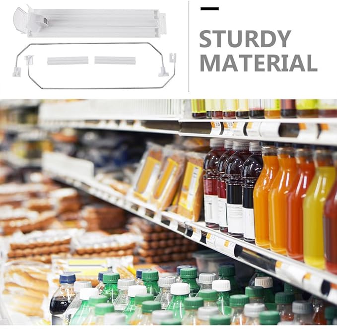 PRETYZOOM Drink Organizer for Fridge White Plastic Automatic Pusher Glide, 12'' Depth Self-Pushing Drinking Bottle Rack, Soda Dispenser for Fridge, Shelves