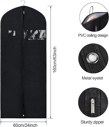 BOMEI PACK Black Garment Bags for Hanging Clothes or Travel 63" Suit Bags for Storage of Coats,Sweater, Jacket,T-shirts and Dresses(3 Packs)