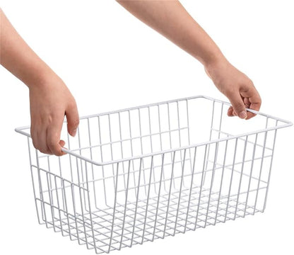 SANNO Wire Metal Baskets Freezer Baskets Farmhouse Organizer Storage Bins Large Organizer Bins for Shelf Storage, Office, Bathroom, Pantry Organization Storage Bins Rack with Handles-Set of 6