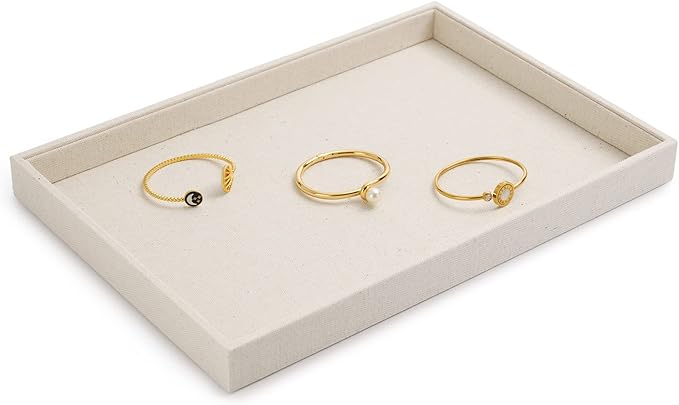 Oirlv linen Jewelry Display Trays Stackable Necklace Bracelet Ring Showcase Display Empty Plate(Pack of 1)