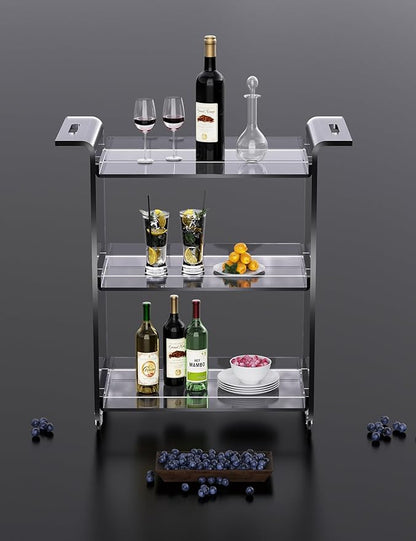 Acrylic Bar Cart, Serving Cart with Wheels Rolling Cart (Large)