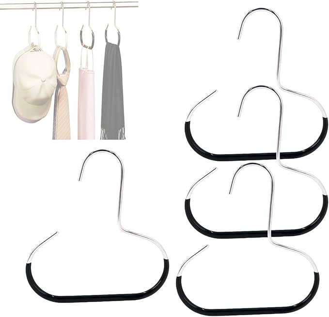 Durable Steel Hangers Maximize Closet Space with Versatile Storage, Hat Organizer Durable Stainless Steel, Durable Steels Hangers for Caps, Ties, Scarves, Clothes (Black,4 pcs)