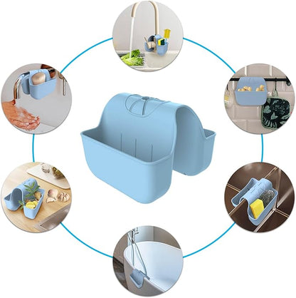 VPASION Sponge Holder for Kitchen Sink, Silicone Sink Saddle Caddy Organizer Rack, Sponges Holder Over Faucet, Hanging Kitchen Organizer Accessories Rack Basket Light Blue