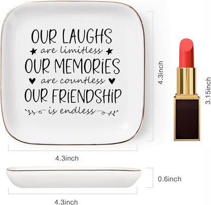 Piudee Friendship Gifts for Women Best Friend Jewelry Dish, Our Laughs are Limitless, Our Memories are Countless, Our Friendship is Endless Unique Gifts for Women, Female Friend Birthday Christmas