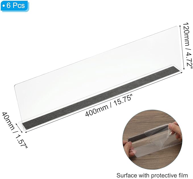 PATIKIL 6 Pack Shelf Dividers for Closet Organization, 15.7x1.57x4.7 Acrylic Magnetic Closets Separator Kitchen Cabinet Shelves Under Bed Blocker for Bedroom Kitchen Office, Clear