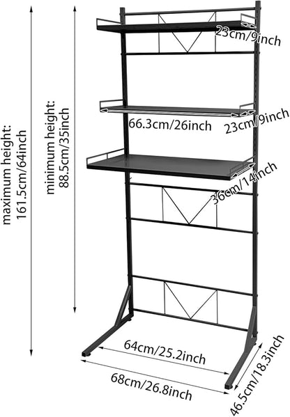 Eapmic Over The Washer and Dryer Storage Shelves, Laundry Room Standing Shelf, 3 Tier Expandable Washer and Dryer Rack with Adjustable Height, Over Toilet Washing Machine Width Within 25.2" (Black)
