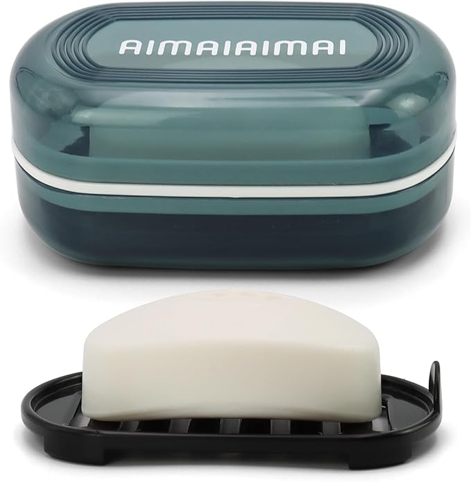 AIMAIAIMAI Travel Soap Container, Travel Soap Box with Removable Draining Layer for Camping, Gym (Blue Style A)