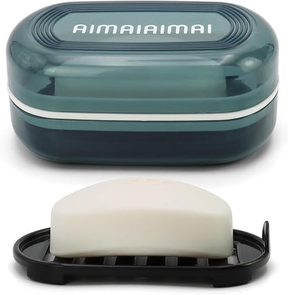 AIMAIAIMAI Travel Soap Container, Travel Soap Box with Removable Draining Layer for Camping, Gym (Blue Style A)