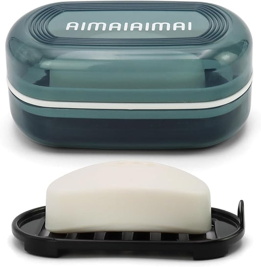 AIMAIAIMAI Travel Soap Container, Travel Soap Box with Removable Draining Layer for Camping, Gym (Blue Style A)