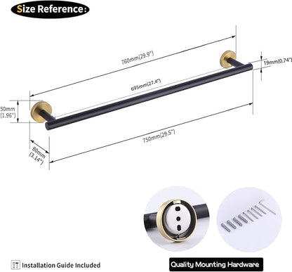GERZWY Black & Gold Towel Bar, 30 Inch Stainless Steel Bathroom Wall Mounted Towel Rail, Hand Towel Holder AG1101C75-BD