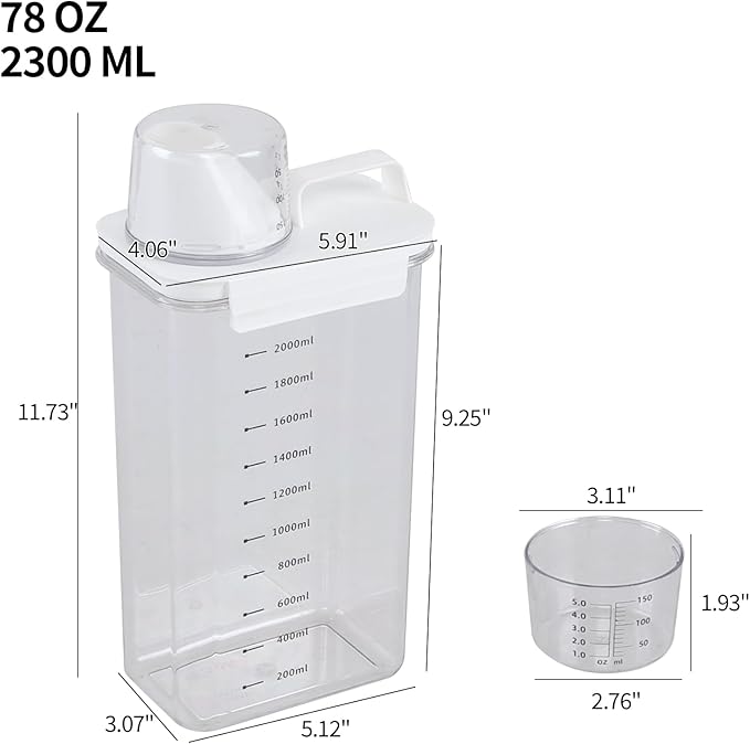 78 OZ Clear Laundry Detergent Dispenser with Measuring Cup, 3 Pack Plastic Laundry Powder Containers