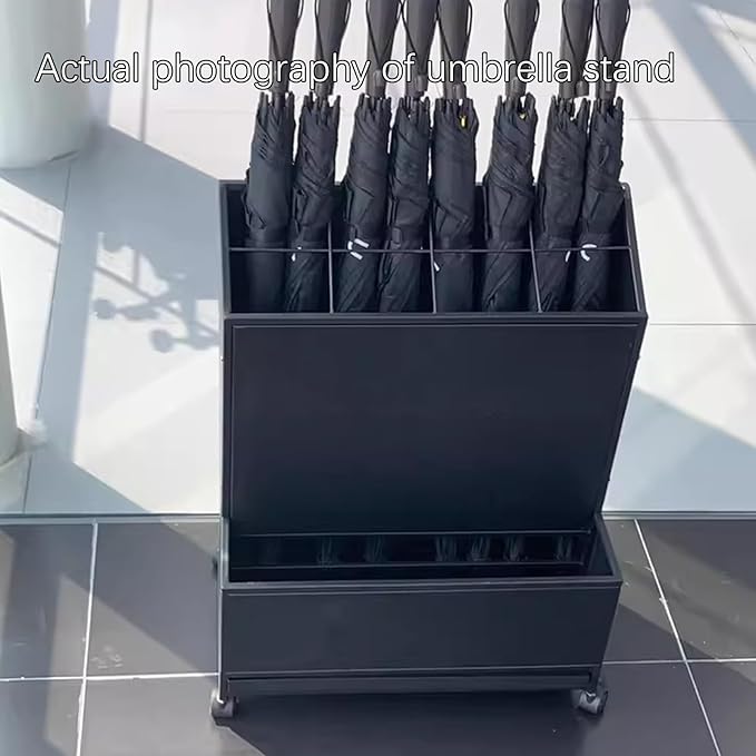 SEIFE Movable Commercial Metal Large Capacity Umbrella Holder With removable drain tray,Can hold 30 umbrellas，Indoor Entryway Umbrella stand，For Hotel,Offices,home(Black)