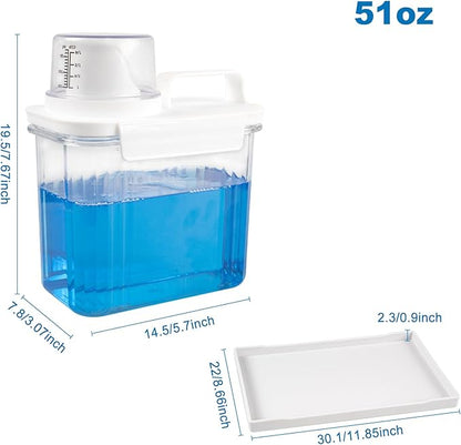 51oz Laundry Detergent Container, 3 Pack Plastic Liquid Detergent Dispenser for Laundry Room Powder,Soap,Fabric Softener, Scent Beads Storage and Organization,with 5 Labels,1 Tray.(3, 51oz)