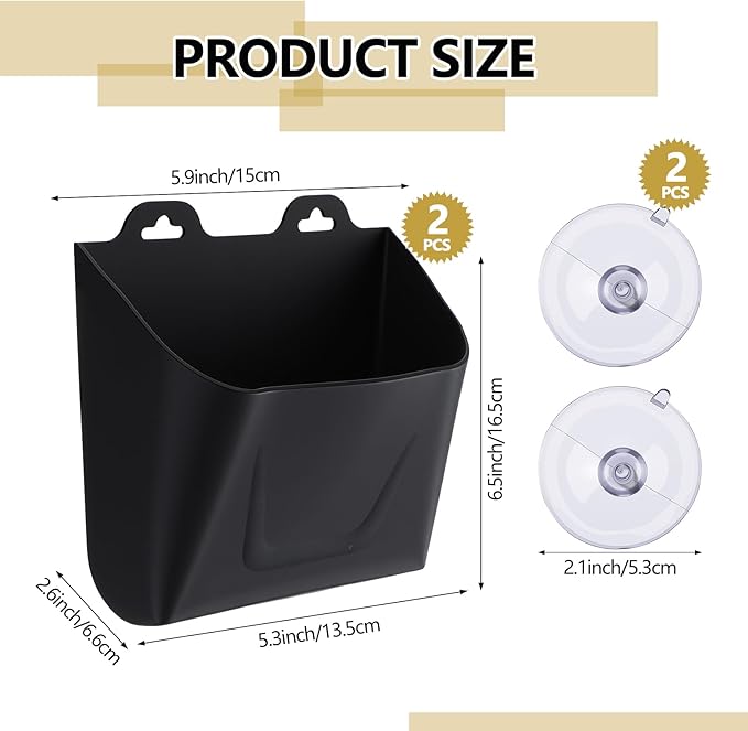 Novabright 2 Pack Magnetic Lint Bin for Laundry Room Trash Silicone Can for Dryer Kitchen Fridge, or Other Metal Surface Organizer Box(Black)