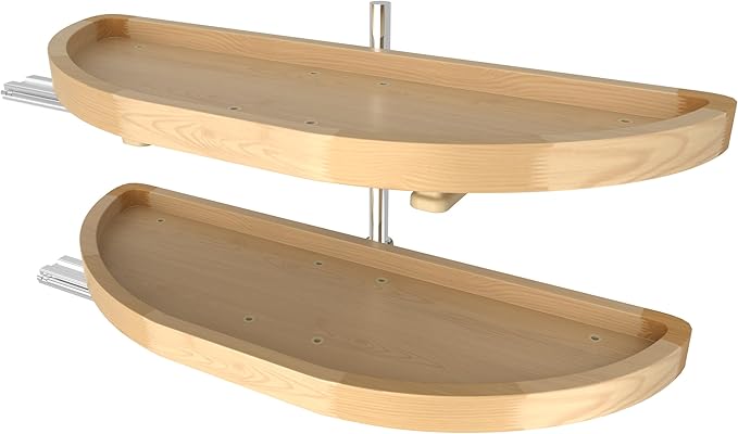 Rev-A-Shelf 35" Dual Shelf Half Moon Lazy Susan Organizer for Blind Corner Kitchen Cabinets, Pull Out Turntable Storage Trays, Wood, 4WLS882-35-570