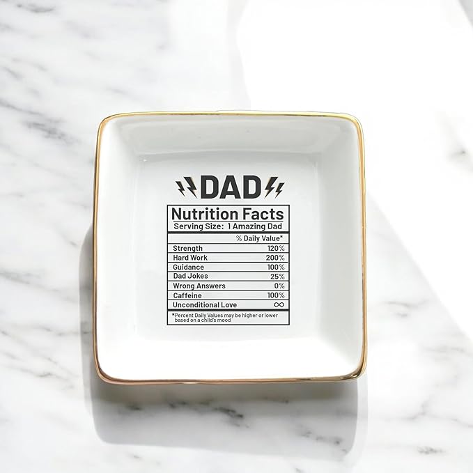 HatafaFurni Jewelry Tray Gift for Dad from Daughter, Son - Dad Nutrition Facts, Funny, Birthday, Christmas, Wedding Gift for Father, Jewelry Organizer for Men, Jewelry Holder for Men