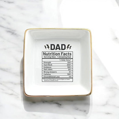HatafaFurni Jewelry Tray Gift for Dad from Daughter, Son - Dad Nutrition Facts, Funny, Birthday, Christmas, Wedding Gift for Father, Jewelry Organizer for Men, Jewelry Holder for Men