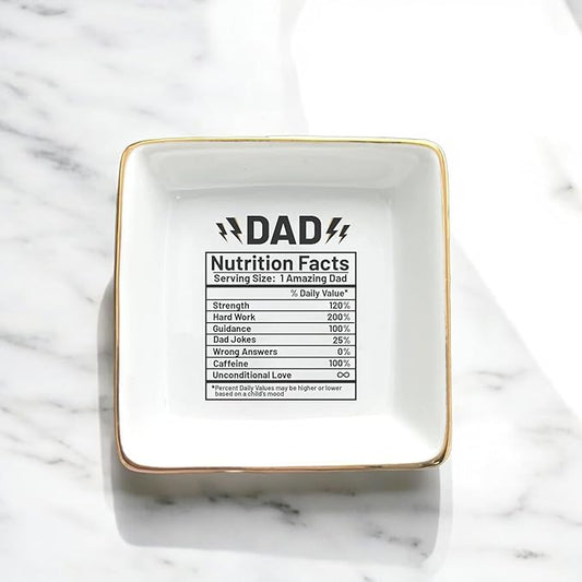 HatafaFurni Jewelry Tray Gift for Dad from Daughter, Son - Dad Nutrition Facts, Funny, Birthday, Christmas, Wedding Gift for Father, Jewelry Organizer for Men, Jewelry Holder for Men