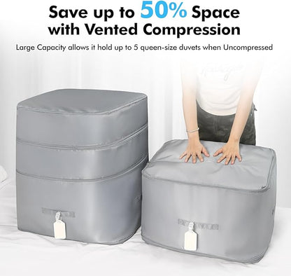 Comforter Storage Bag-Ultra Space Saving Large Self Compression Organizer for Comforters and Blanket,3-Layer Zipper Self-Compressing Organizer for Storage Bedding. (Gray, 2 Pack)