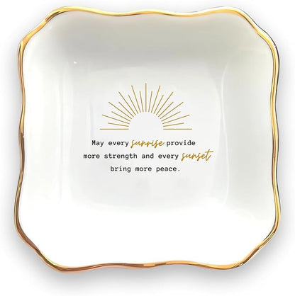 HatafaFurni Ring Dish for Uplifting Sympathy or Grief Gift, Sympathy Dish for Loss of Loved One, Grieving Gift for Women, May Every Sunrise Provide More Strength, Ceramic Ring Dish Holder Jewelry Dish